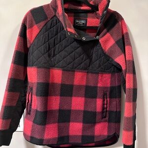 Abercrombie & Fitch  Red and Black Plaid buffalo check Fleece Pullover